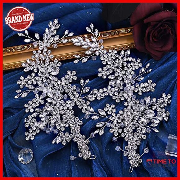 2 Pack Rhinestone Bridal Hair Clips Headband Wedding Party Accessories main image 4